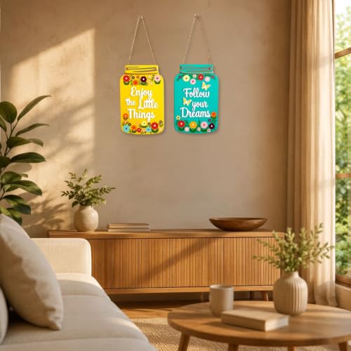 Image of GiftOday Enjoy The Little Things Wall Hanging | Wooden Wall Art | Size 7.5 x 12 Inch | Decorative Item for Living Room, Bedroom, Kitchen Decor | Perfect For Home Decor and Gift Idea| Set of 2