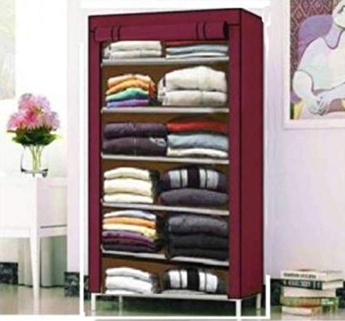 Image of CMerchants Shop 6 Rack Collapsible Wardrobe Cabinet (Maroon) Metal