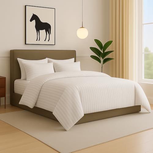 Image of AC Comforter for Winter - Single Bed Size 60x90 Inch | 300 GSM Microfiber Duvet Insert Quilt Blanket with Corner Ties - White Stripe