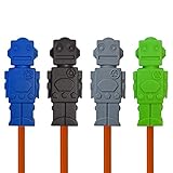 Munchables Chewable Sensory Pencil Toppers - Robots (Set of 4) (Black/Navy/Grey/Green)