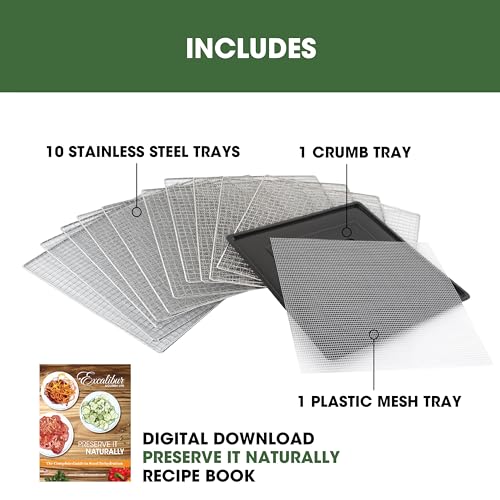 Excalibur Electric Food Dehydrator Performance Series 10-Tray with Adjustable Temperature Control Includes Stainless Steel Drying Trays Glass Door Top View Window and LED Display Progress Bar, Black