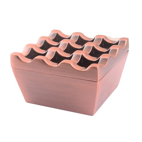 Metal Ashtrays for Cigarettes and Cigars Windproof Ashtray for Home Hotel Garden and Desktop Use,1 Pcs (Copper, Small-9 hole)