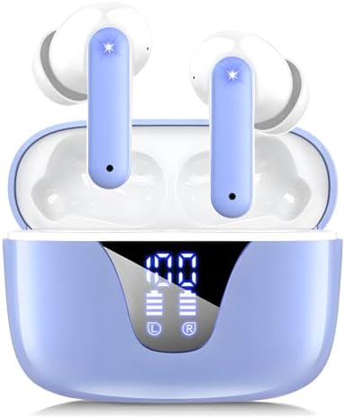 Wireless Earbuds Bluetooth Headphones, 50H Playtime Ear Buds with Mic, LED Digital Display Charging Case, IPX7 Waterproof, Deep Bass Stereo, in-Ear Earphone for iPhone Andriod Phone