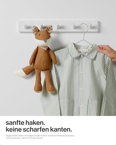 LARHN Garderobenhaken Weiß (2 Stück) - Garderobenleiste Weiß mit 5 Haken - 43 cm - Kleiderhaken Wand - Wandgarderobe für Flure, Garderoben, Schlafzimmer und Badezimmer