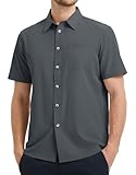 M MAELREG Mens Button Up Short Sleeve with Pocket Lightweight Casual Beach Summer Tops Wedding Mens Vacation Shirts Dark Grey