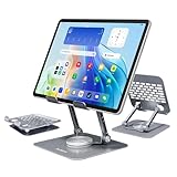 iPad スタンド タブレットデスクホルダー 卓上 360°回転 折り畳み式 高さ角度調節可能 持ち運びに便利 ポータブルマウント滑り止め アルミ製 卓上縦置き 絵描きホルダー iPad/Kindle/Surface/Switch機種に対応 4-13インチに対応シルバー