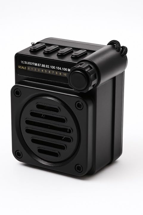 Image of Fire Turtle Pocket Blast FM Radio with Bluetooth Speaker with Powerful Sound,FM Recording, Antenna, 6w-12 Hours (USB Charging) and Number Pad (AUX, SD Card, USB Input) (Mini Retro Black)