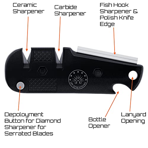 Off-Grid Knives - Edc Knife Sharpener, Compact 5-In-1 Sharpening Tool For Hunting, Camping, Fishing, Kitchen Knives And Fishing Hooks (Black) #TOP1