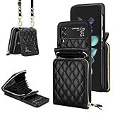 Vofolen for Samsung Galaxy Z Flip 3 Case Wallet with Card Holder 8-Card Slots with Crossbody Adjustable Strap Soft PU Leather Protective Zipper Z Flip 3 Phone Case for Women Girls-6.7'' Black