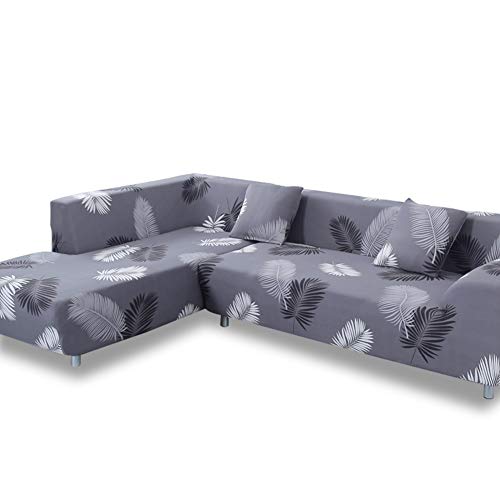 HOTNIU Sectional Sofa Cover L Shaped Couch Covers for Sectional Sofas Set 2 Pieces Stretch Sofa Slipcovers for Loveseat and Couch (2+3 Seat, Black Feather)