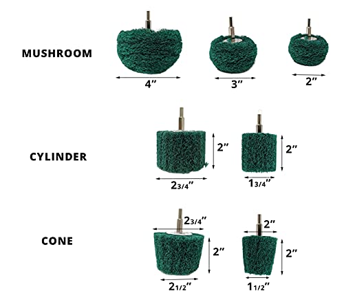 Line10 Tools 7Pk Non Woven Abrasive Drill Buffing Attachment Set, Green, Coarse #TOP2