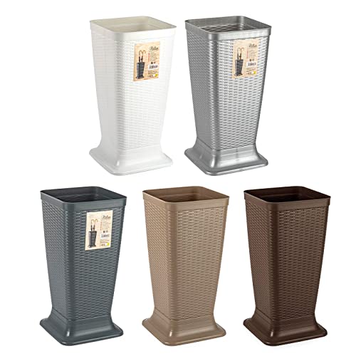 Miniatura 3 de Ac - Paragüero De Plástico - Modelo Rattan - Soporte Para Paraguas Cuadrado Para Entrada De Oficinas, Negocios, Hogar - 51,5 X 26 X 26 Cm - Color Gris