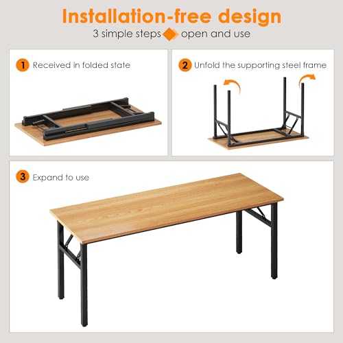 Image of Need Folding Desk, 54 inch Large Computer Desk for Home Office, No Install Needed Study Student Writing Table Desk Workstation, Teak Black