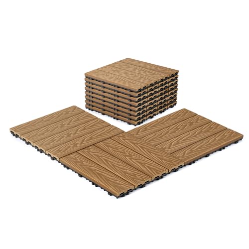 Keloteven Interlocking Flooring Tiles - Pack of 8 Teak Deck Tiles - 12" x 12" Outdoor Flooring for Porch Poolside Balcony Backyard - All Weather Use Patio Tile DT-TK-8P