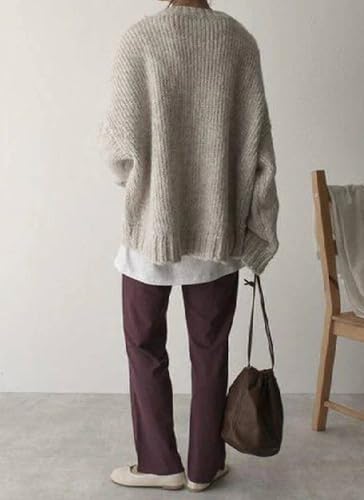 LOZ Sweaters for Women Oversized Causal Knit Pullover Fall Winter Clothes Long Sleeve Crewneck Ivory Pocket Front Sweater3
