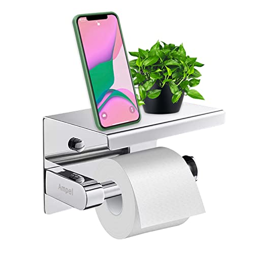 Preisvergleich Produktbild Toilettenpapierhalter Mit Ablage Ohne Bohren,Klopapierhalter,Klorollenhalter Selbstklebend WC Papier Halterung mit Kleber Wandmontage Rollenhalter fürBadezimmer Deko,Toilette, Küche (Silver)