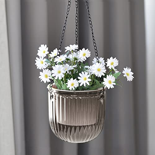 2er Set Selbstbewässernd Blumenampel Hängeampel Blumentopf Pflanzen,16.5cm Indoor hängende Blumentöpfe mit 3Hooks Entwässerungslöcher für Innen Außen Decken Balkone Wanddekoration（Grau）