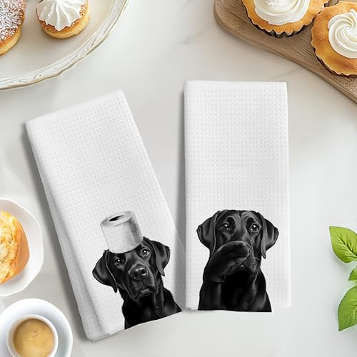 Funny Black Labrador Retriever Hand Towels for Bathroom Decor Set of 2, Black Lab Gifts,Dog Mom Gifts, Dog Bathroom Decor, Funny Kitchen Towels, 16x24 Inches - Image 6