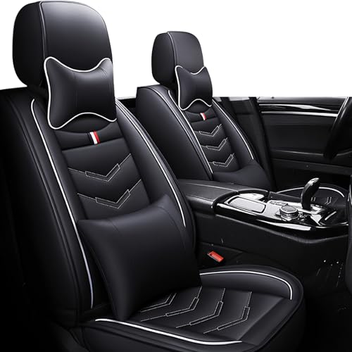 Image of Car Seat Covers Fit for Ford Escape 2001-2026, Leather Seat Covers for Car, Waterproof Non-Slip Durable Car Seat Protector(2 Seats with Pillow,Black White)
