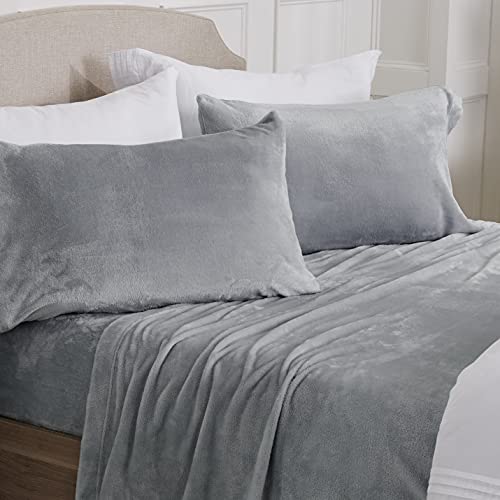 NY Loft Ultra Soft Micro Fleece Sheets Set | Queen Size | Plush Polar Fleece Sheet Set | Velvet Plush Cozy Warm Sheets | Tribeca Collection (Queen, Grey)