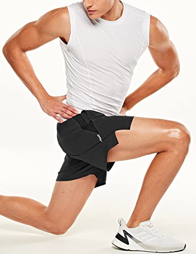 Tsla Men's Active Running Shorts, Training Exercise Workout Shorts, Quick Dry Gym Athletic Shorts With Pockets, 5 Inch Black, Medium #TOP4