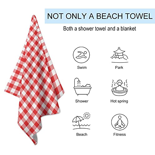 Vantaso Red Gingham Bath Towel Oversized Lightweight 31X51 Inch Beach Towel Travel Swim Pool Yoga Gym Camping For Adults Women Men #TOP2