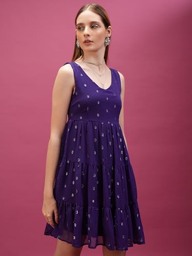 Image of Tokyo Talkies Women's Dresses for Women | Self Design | Tiered | Sleeveless | V-Neck | Shirt Dress