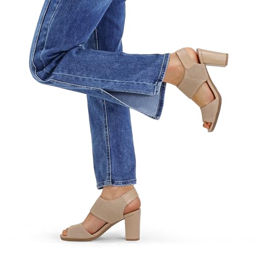 Image of mysoft Women's Chunky Block High Heels Slingback Open Toe Heeled Sandals