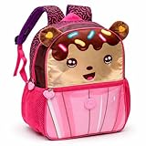 Mochila De Costas Infantil Com Orelhinhas 3D Design Divertido Com Bolso Frontal E Suporte para Garrafa (Bichinho Cupcake)