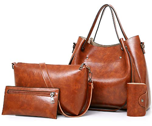 Women Handbags PU Leather Bag Shoulder Portable Messenger bag Purses 4 Pcs Set