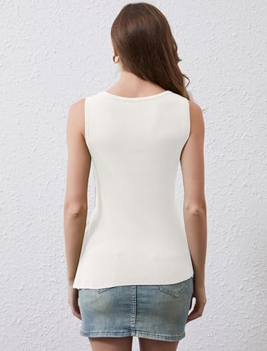 Image of Women Asymmetrical Button Sweater Vest Sleeveless Side Split Rib Knit Slim Fit Sweater Tank Top Summer Pullover Top
