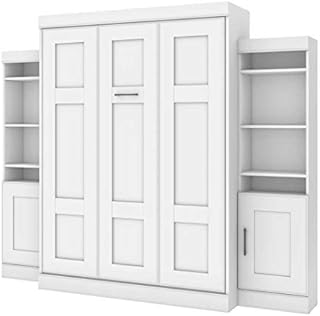 Bestar Queen Murphy Bed with Storage Cabinets, 107-inch Wall Bed for Multipurpose Guest Room