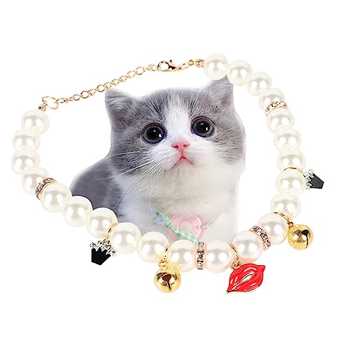 YEZILUU Pet Collar with Bells, Cute cat Collar, cat Chain, Dog Chain, Cat Pearl Collar, Kitty Puppy Bell Necklace, for cat Lovers (I Know You) (S, Lovely Kiss)