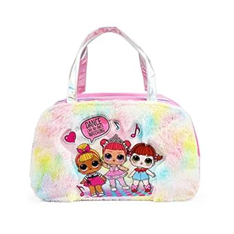 LOL Duffel Bag for Dance, Travel, Sports, or Gymnastics - 18 x 9.5 x 6.5 inches, Rainbow Faux Fur