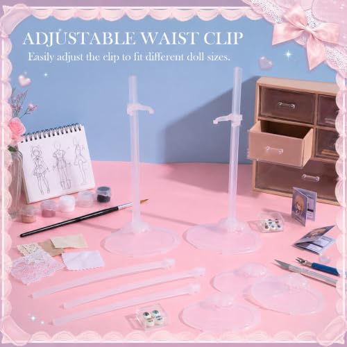 Image of Menkxi 150 Pcs Acrylic Doll Stand Display Holder Ideal Support for Dolls Action Figure Stand with Adjustable Waist Clip for 9, 10, 11 Inch Tall (Transparent)