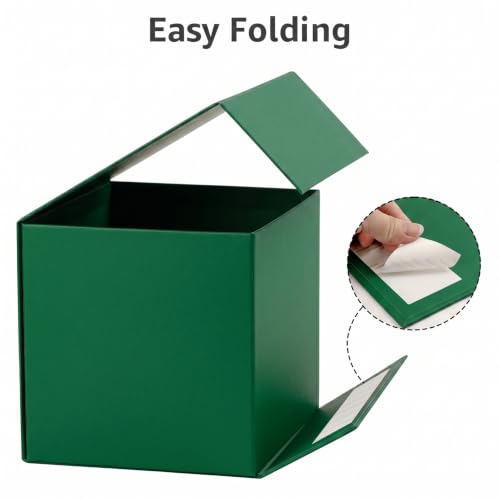 Image of LIFELUM Dark Green Gift Box 7 x 7 x 7 inch, 1 Pack Elegant Cube Gift Box with Magnetic Lid, Card, Ribbon, Shredded Filler for Christmas, Birthday, Wedding, Valentine's Day