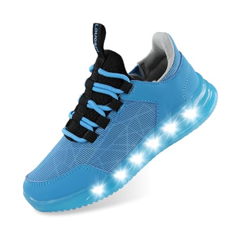 LOUGSIN Boys Light Up Shoes Lightweight Mesh Breathable Adorable GlowDash LED Flashing Running Sneakers for Toddler Blue Size 9
