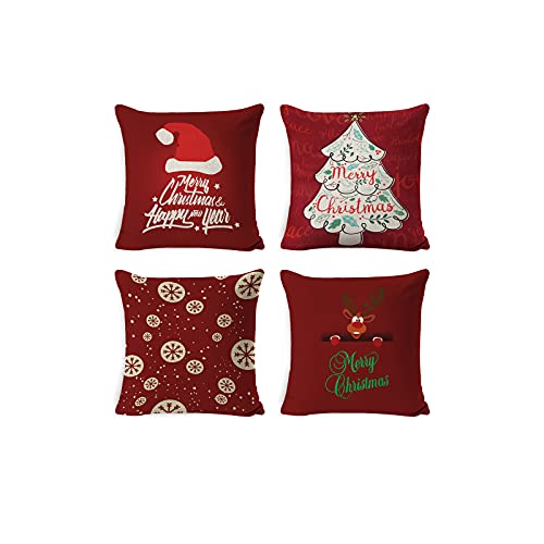 Dioxide Funda de Cojín de 45 x 45 cm, Juego de 4 Funda de Cojín Ddecorativa con Cremallera Oculta, Cojín de Sofá, Cojín de Sofá de Navidad (Rojo ) Cover