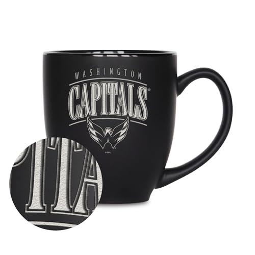 Rico Industries NHL Hockey Washington Capitals Tribute 15oz Laser Engraved Matte Black Ceramic Bistro Mug - For Hot or Cold Drinks