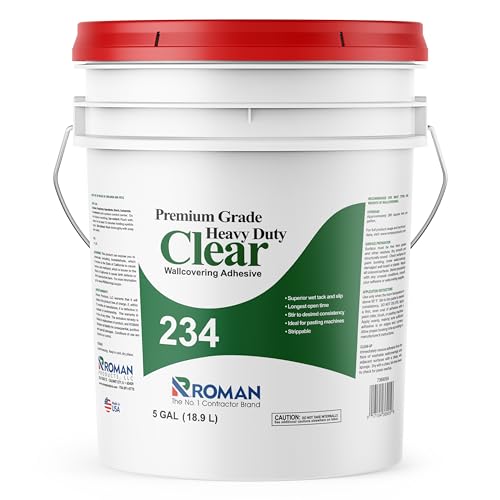 Roman 234 Wallpaper Adhesive - Clear Wall Adhesive & Wallpaper Paste for Any Wallcovering - Strippable Wallpaper Glue - 5 Gallon, Clear