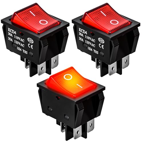 Image of Nilight 3PCS DPST Rocker Switches Red Lighted