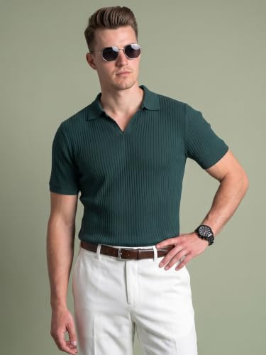 Image of Veirdo Men's Rib Knit Polo T-Shirt in Cotton Fabric, Classic Collar with Modern Fit, Stylish for Casual Wear, Available in Sizes S to 2XL