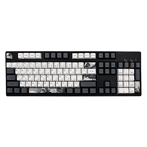 Jsjt JS-HH-140-JP Ink Lotus Keycaps Oem Profile Japanese Keycaps 140 Keys Pbt Dye Sublimation Custom Keycaps Suitable For Gk61/64/68/84/87/96/98 Cherry Mx Switches Ansi/Iso Layout Mechanical Keyboards cover
