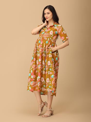 Image of The Mom Store Maternity and Nursing Dress | Pre and Post Pregnancy Dress | Zipper /Button Opening | Causal Wear | Trendy Stylish Causal Dresses for New Moms