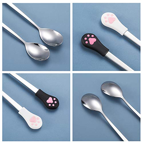 4 Pieces Dog Cat Spoon Pet Food Can Spoon Stainless Steel Pet Food Spoon Cat Claw Spoon For Dog And Cat Food Can, White And Black #TOP2