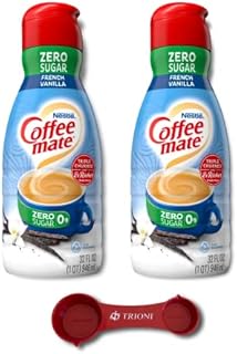 Coffee Mate Sugar Free French Vanilla Creamer Bundle includes Two (2) bottles of coffee mate french vanilla sugar free coffee creamer along with a TRIONI measuring spoon which can be used to measure up to four (4) different measurements