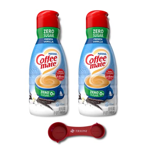 Coffee Mate Sugar Free French Vanilla Creamer Bundle includes Two (2) bottles of coffee mate french vanilla sugar free coffee creamer along with a TRIONI measuring spoon which can be used to measure up to four (4) different measurements