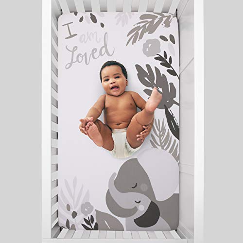 Image of NoJo Elephant Hugs Grey and White I Am So Loved 100% Cotton Photo Op Fitted Crib Sheet