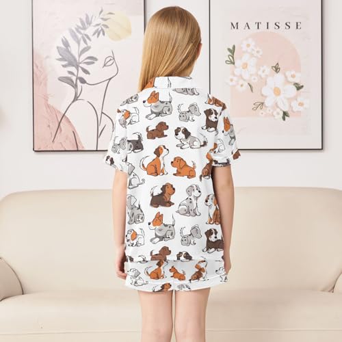 ALAZA Dachshund Dog White Cartoon Pajamas Satin Pajama Set Short Sleeve Button Down Sleepwear4