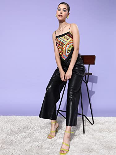 Image of Style Quotient Yellow Green Geometric Print Crepe Scarf Crop Top